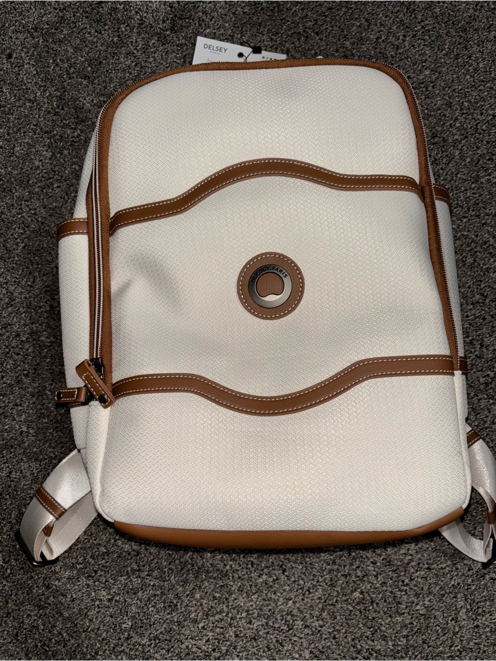 Delsey White & Tan Carry-On Travel Backpack - Structured Women's Bag